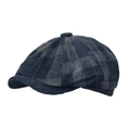 Berretto newsboy in stile britannico con trama in velluto a coste a quadri blu - Blu navy