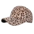 Stylish faux fur leopard print baseball cap for winter in classic brown pattern - Beige