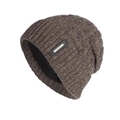 Winter cable knit earflap hat in dark brown with thick black fleece lining - Khaki