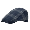 Berretto piatto vintage in velluto a coste a scacchi blu scuro in stile britannico - Blu navy