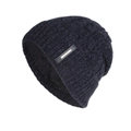 Thick navy blue winter beanie with warm fleece lining and fashion metal detail - Navy Blue