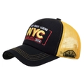 Casquette trucker NYC classique noire et jaune avec broderie 3D et dos en filet - Maille Orange