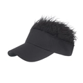Creative black visor baseball cap with synthetic spiked hair wig on top for men and women - Black/Black
