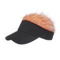 Creative black sun visor with vibrant orange synthetic hair wig for costume party fun - Black/Orange