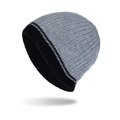 Gorro de punto acanalado con corona de lana gris y borde ancho negro doblado - Gris Jaspeado