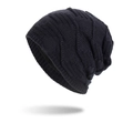 Winter chunky knit beanie in deep black featuring soft ribbed texture and warm lining - Navy Blue