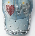 Hellblaue Denim-Baseballkappe mit funkelndem Straßstein-LOVE-Schriftzug und Herz - LOVE Herz (2#) / Hellblau
