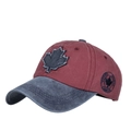 Vintage washed cotton baseball cap with maple leaf patch in burgundy and grey color - Adjustable / Burgundy-Navy