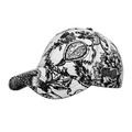 Berretto da baseball unisex con stampa floreale Toile de Jouy bianca e nera e visiera - Bianco a Inchiostro