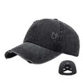 Gewaschene schwarze Baseballkappe im Distressed-Look mit elastischen Kreuzgurten für Pferdeschwänze - Verstellbar / Schwarz