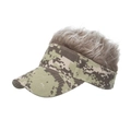 Creative camouflage sun visor hat featuring realistic light brown synthetic wig hair - Digital Camo Green/Khaki
