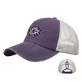 Casquette queue de cheval en coton lavé violet avec filet et broderie géométrique - Réglable / Violet