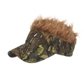 Creative camouflage sun visor with attached short brown synthetic wig for outdoor sports - Jungle Camo/Coffee