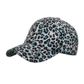 Street style baseball cap featuring black and white leopard print with teal blue accents - Blue