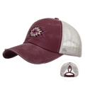 Casquette de baseball délavée bordeaux avec ouverture queue de cheval et broderie - Réglable / Bordeaux