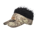 Creative camouflage visor with curly black hair wig attached for parties and outdoor sun protection - Leaf Camo/Black