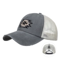 Casquette de baseball queue de cheval gris foncé délavé avec filet et broderie - Réglable / Gris