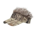 Adult sun visor baseball hat featuring camouflage pattern and grey synthetic hair - Leaf Camo/Khaki
