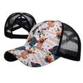 Casquette de camionneur western pour queue de cheval haute avec imprimé vache Howdy - Style Imprimé Western (B988)