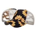 Berretto da baseball con girasole nero, retro in rete beige e foro per coda alta - Nero