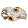 Berretto bianco con stampa girasole e foro elastico posteriore per coda di cavallo - Bianco