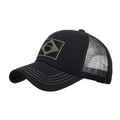 Cappello trucker nero con patch ricamata verde oliva e rete posteriore traspirante - Nero