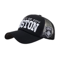 Casquette trucker Boston noire brodée avec filet et badges de sport rétro - Noir (Lettres Blanches)