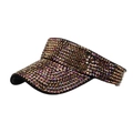 Women's outdoor sun visor hat featuring sparkling colorful rhinestones in a black finish - Black/Gold