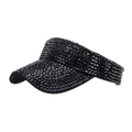 Women's black sun visor hat featuring sparkling black rhinestone embellishments - Black