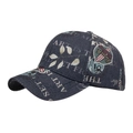 Berretto da baseball in denim blu scuro consumato con ricami e toppe con lettere - Regolabile / Blu navy