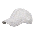 White lace baseball cap featuring floral embroidery and breathable mesh texture - Adjustable / Beige