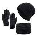 Set invernale da uomo in 3 pezzi con cappello foderato, sciarpa e guanti grigio scuro - Nero