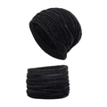 Set invernale da uomo con berretto e sciarpa in maglia nera e fodera in pile caldo - Nero