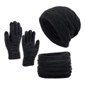Ensemble d'hiver 3 pièces pour homme avec bonnet doublé polaire, cache-col et gants - Bleu Marine