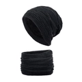 Winter Strickmütze und Loopschal Set für Herren mit dickem schwarzem Fleece-Innenfutter - Marineblau