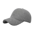 Thick knitted baseball cap with grey diamond pattern and curved brim for autumn winter - Gray