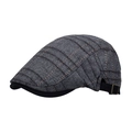 Dark gray plaid flat cap with brown grid lines and adjustable black back strap - Gray