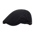 Classic British style black and brown plaid flat cap with adjustable bronze side buckle - Black