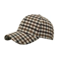 Winter plaid baseball cap in thick wool-like fabric featuring an earth tone check pattern - Khaki