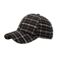 Plaid wool baseball cap in navy and brown check pattern for autumn and winter warmth - Black