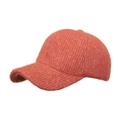Winter thermal coral pink knit baseball cap with warm plush texture and silver silk accents - Orange