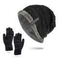 Set berretto e guanti in maglia invernale con spessa fodera in pile da uomo in grigio scuro - Nero