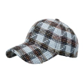 Classic plaid tweed baseball cap in blue and beige checkered pattern with curved brim - Blue