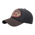 Washed cotton baseball cap with USA patch embroidery in retro dark gray and brown - Black