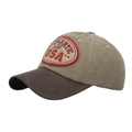 Vintage khaki and brown patchwork baseball cap with USA authentic embroidery patch - Khaki