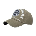 Berretto da baseball kaki invecchiato con toppa a stella e ricami in stile vintage - Cachi