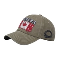 Berretto da baseball in cotone lavato kaki con ricamo foglia d'acero Canada e stile vintage - Cachi