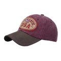 Vintage red and brown washed cotton baseball cap with USA authentic patch embroidery - Burgundy