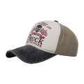 Vintage tri-color washed baseball cap with truck graphic and distressed grey brim - Adjustable / Black