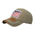 Gorra vintage verde militar de algodón lavado con parche de EE. UU. y visera de ante - Caqui